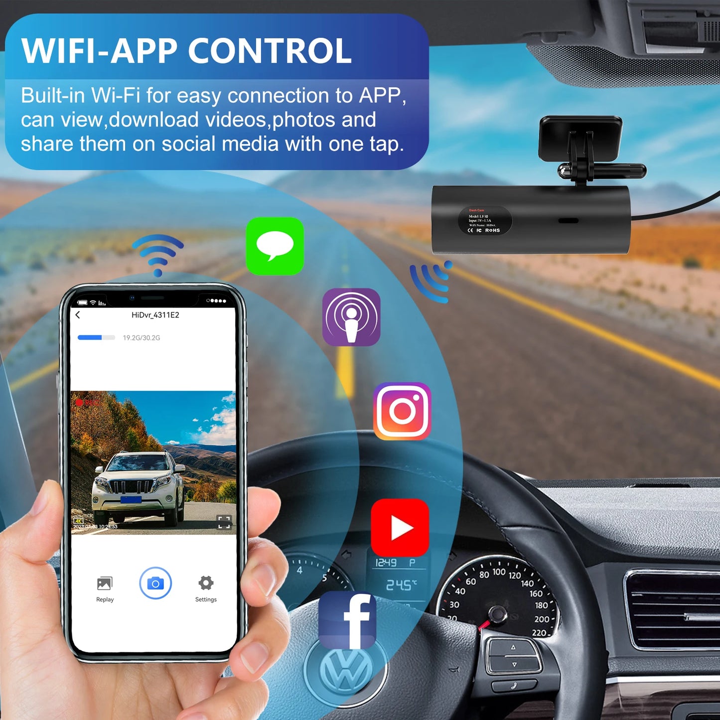 4K Smart Dash Cam with WiFi & Voice Control